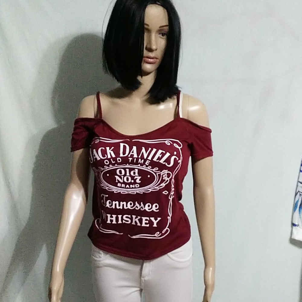 never worn Maroon and white jack Daniels shirt